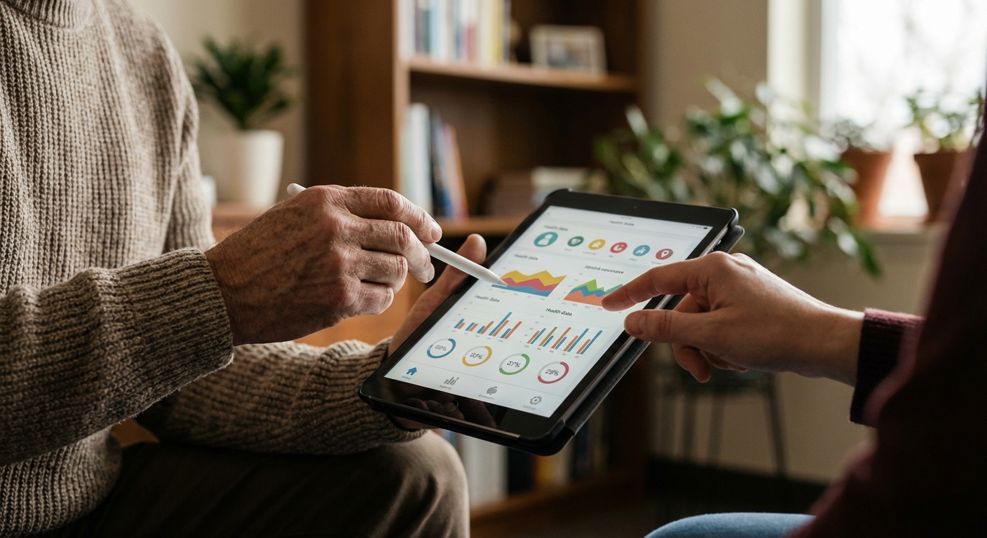Détail d'un conseiller présentant des ressources de santé lors d'un atelier.