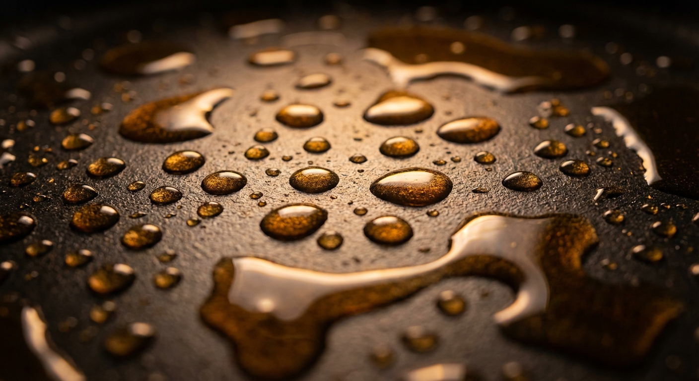 Photographie macro artistique de graisses et d'huiles de cuisson saturées.