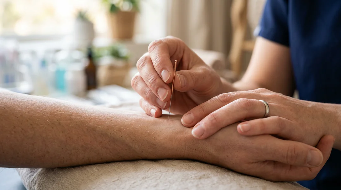 Gros plan sur une séance d'acupuncture professionnelle