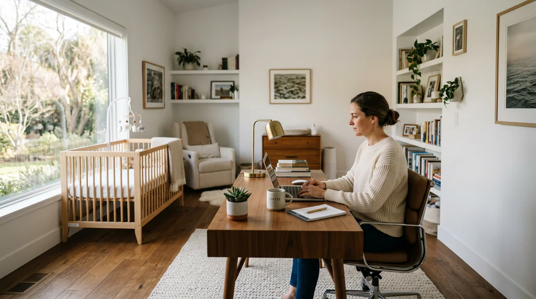 Espace de vie calme représentant l'équilibre entre vie professionnelle et maternité
