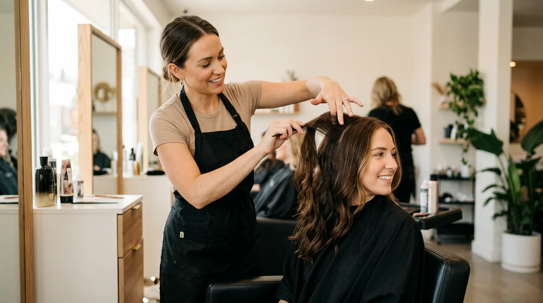 Coiffeur professionnel travaillant avec soin dans un salon lumineux