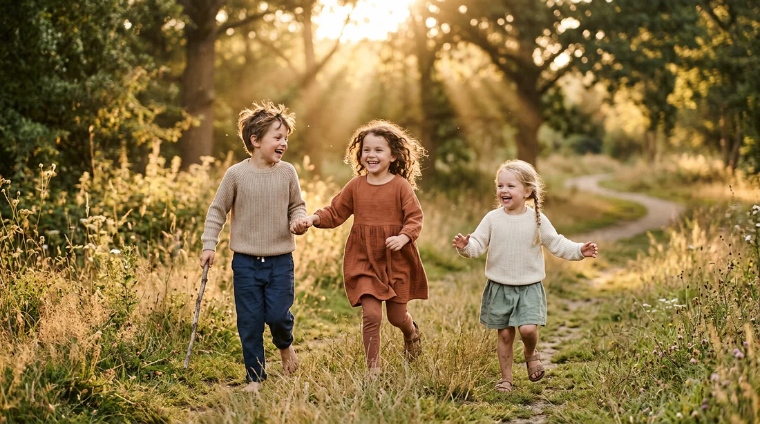 Enfants jouant en extérieur, vêtements confortables