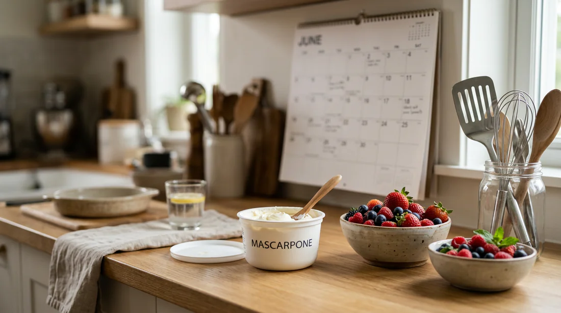 Scène de cuisine illustrant la question de la conservation du mascarpone