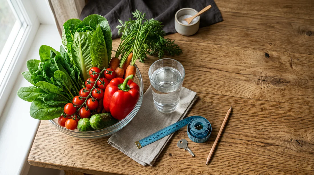 Illustration d'un mode de vie sain avec des légumes frais et un mètre ruban